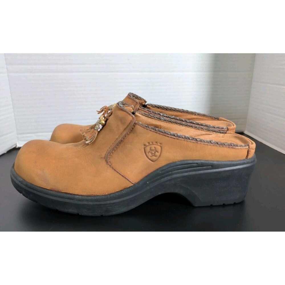 ARIAT LEATHER MULE CLOGS WOMEN'S 10 BROWN SLIP ON COMFORT WESTERN SHOES VGC - Picture 2 of 14